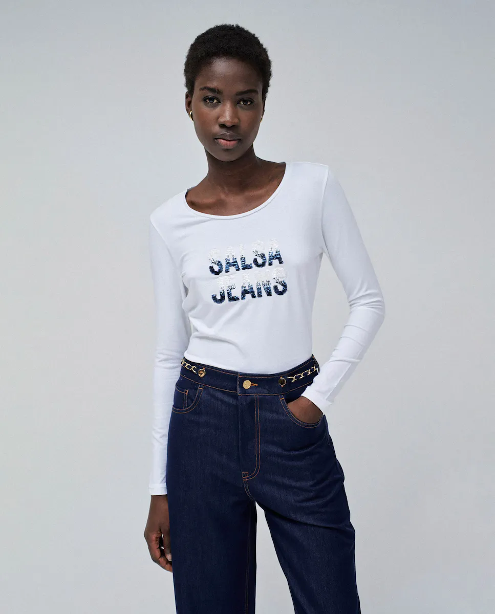 

Женская футболка в сочетании с пышными рукавами Salsa Jeans, белый