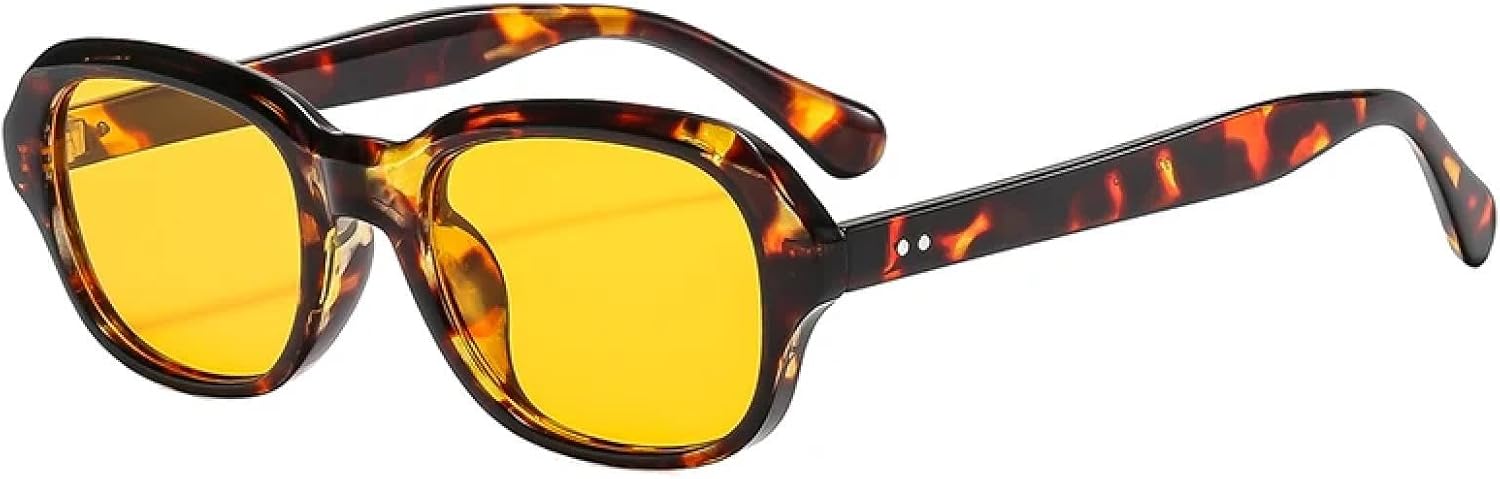 

Винтажные овальные солнцезащитные очки для женщин, модные, с прозрачными линзами Ocean, защита от УФ-излучения UV400, мужские, с заклепками, в стиле панк VFDHN, Leopard Yellow