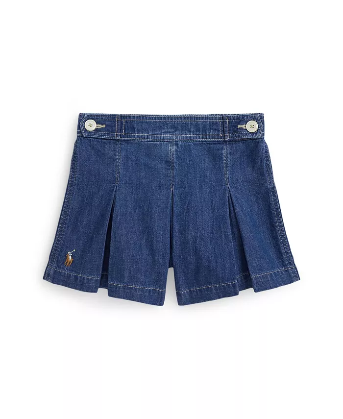 

Шорты джинсовые плиссированные индиго Big Girls Polo Ralph Lauren, синий