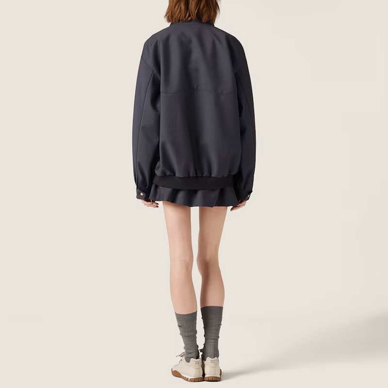 MIU MIU Вышитая логотипом ребристая вязаная куртка, Gray — фото 3