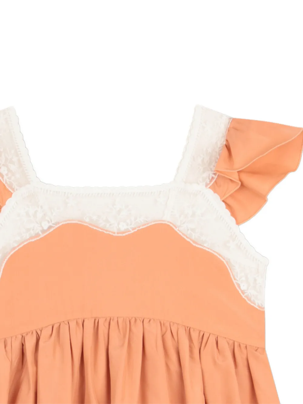 Платье с оборками и кружевной отделкой Chloé Kids, оранжевый — фото 3
