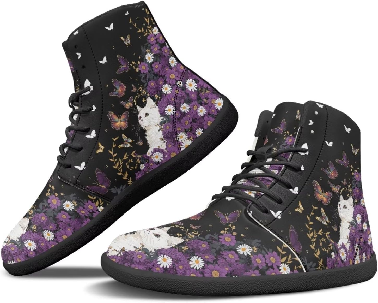 

Женские высокие кеды JoyLamoria с мраморным рисунком, спортивные туфли для ходьбы и тенниса, кожаные минималистичные обувь на шнуровке для улицы, Cat Blossom