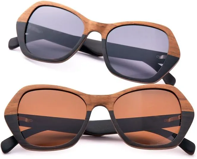 

Двухцветные деревянные солнцезащитные очки угловой формы для женщин и мужчин, увеличенного размера, с защитой от УФ-излучения UV400, ручной работы TYUVIVO, Black Lens