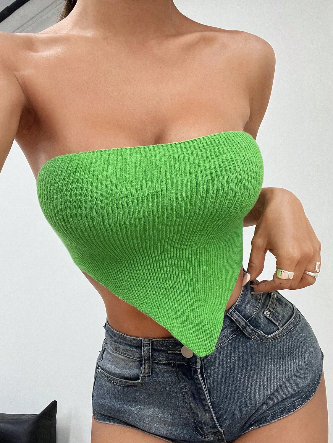 

SHEIN EZwear Повседневный классический вязаный топ без бретелек Staples, зеленый