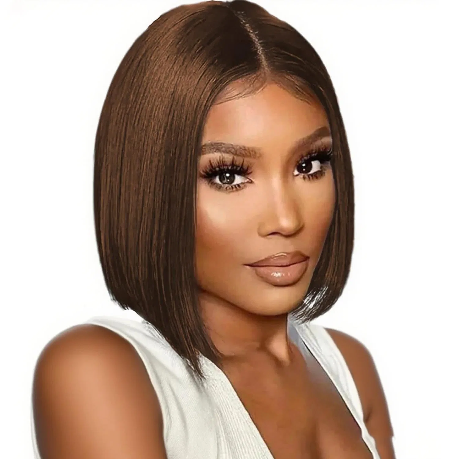 Прямой парик-каре с кружевной фронтальной частью от Human Hair Wig Ifly, Chocolate Brown
