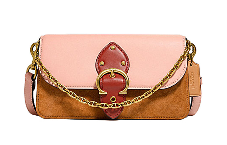 

COACH Сумка Beat Leather на цепочке, сумка через плечо, маленькая женская, вишневого цвета, розовая, коричневая, многоцветная
