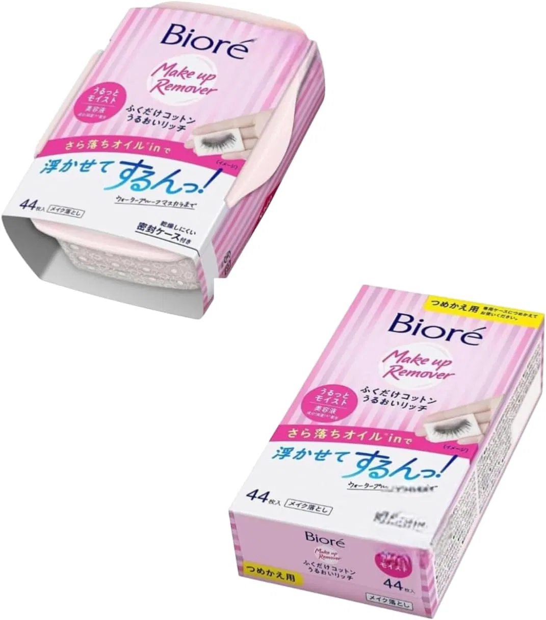 Средство для снятия макияжа Bioré — В виде салфеток Bi Ore Cotton Moisture Rich, + 44 сменных блока, увлажняющие, 200 г