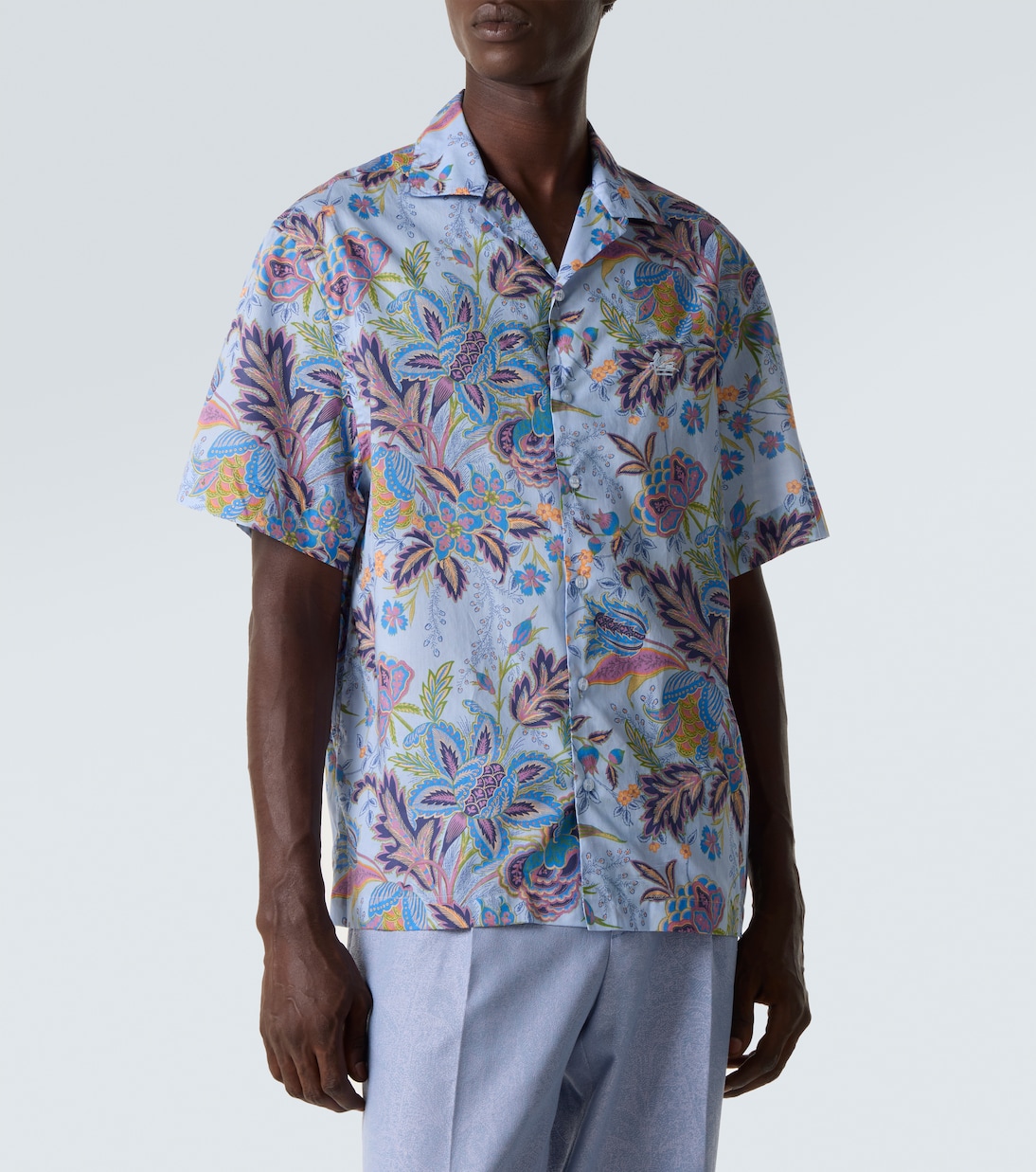 Рубашка для боулинга из хлопкового поплина с принтом Etro, Print On Pale Blue Base — фото 3
