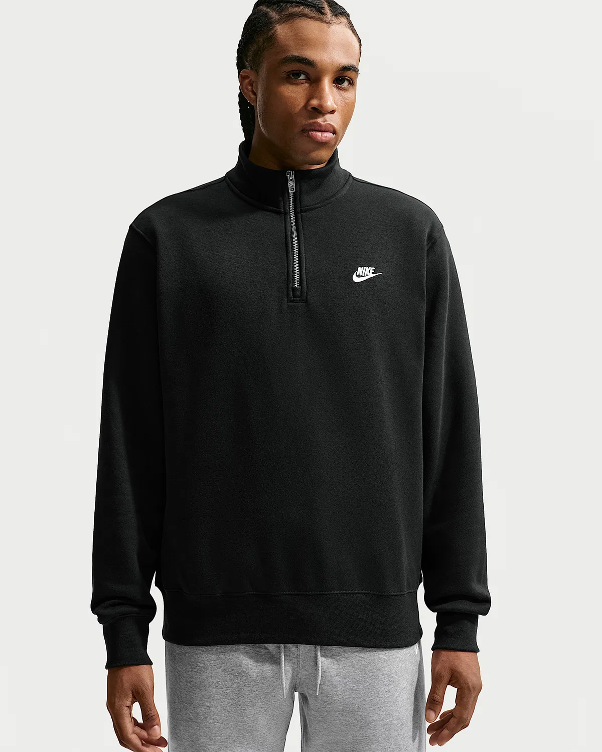 Мужская флисовая кофта Nike Sportswear Club с полузастежкой-молнией, Black/Black/White