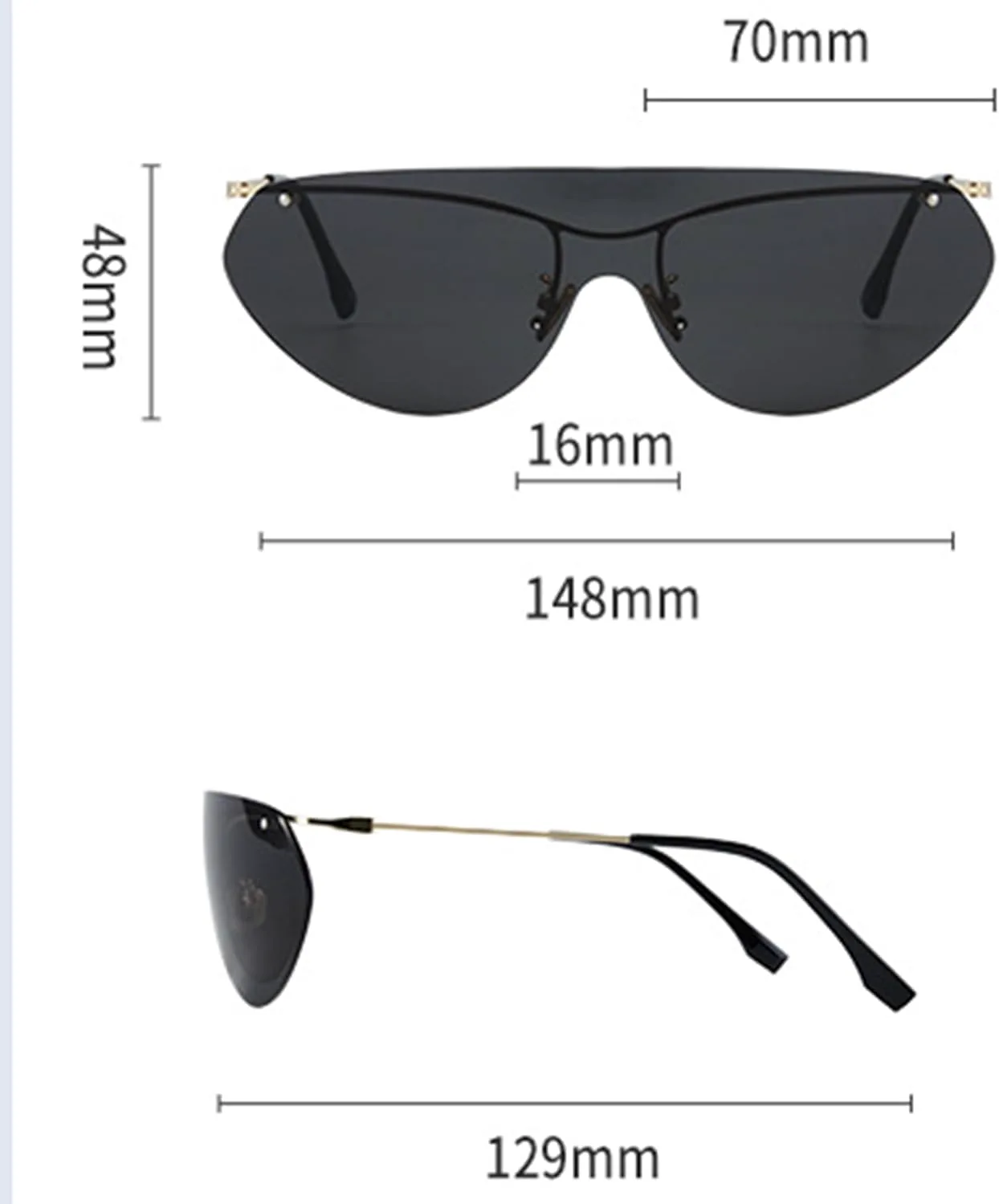 

bullabulling Модные поляризованные солнцезащитные очки Y2k для женщин, цельные, в винтажном панк-стиле, с металлической оправой, без оправы, большие, UV400, C6