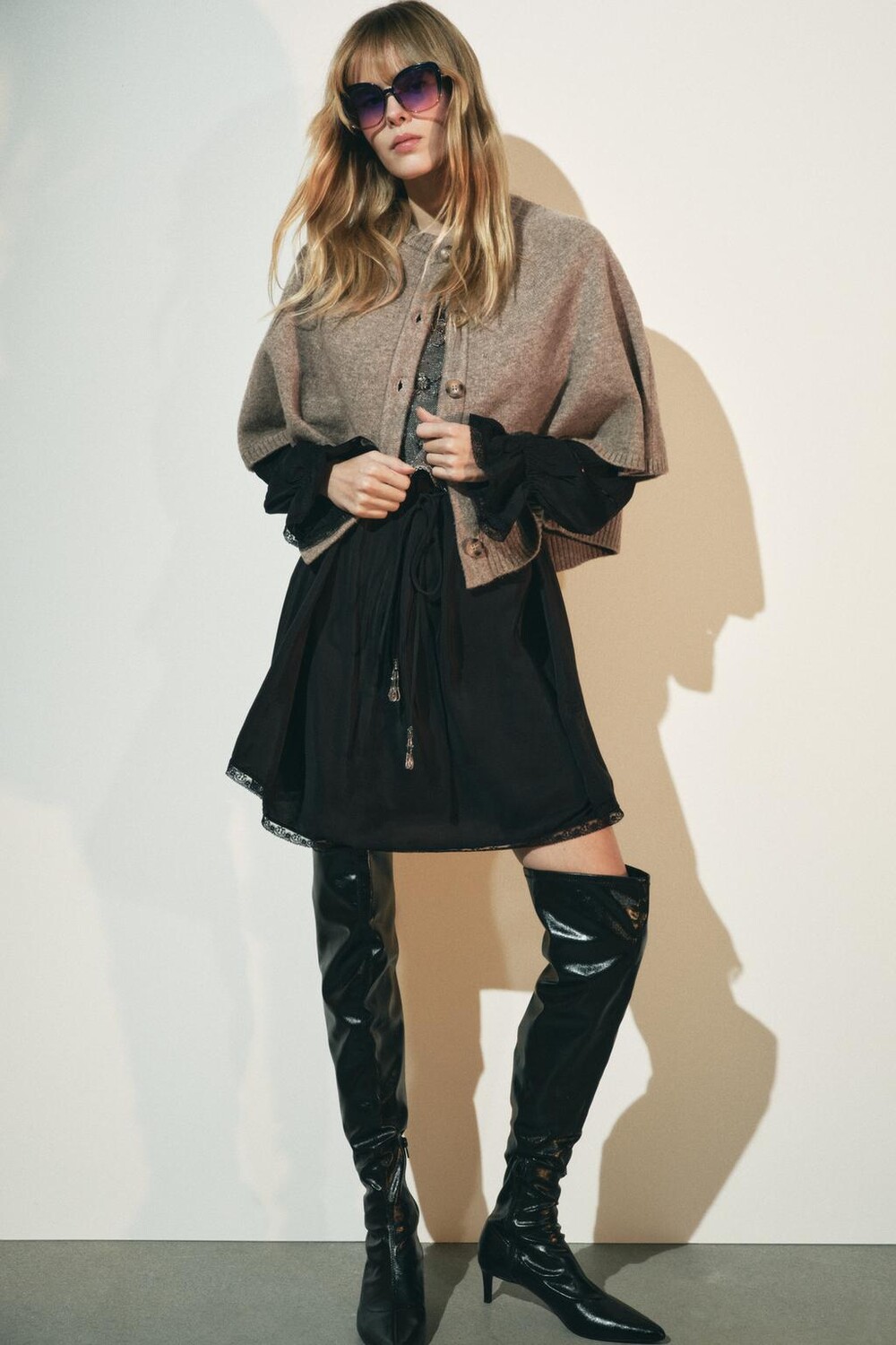 

Вязаный кардиган-накидка ZARA, норка