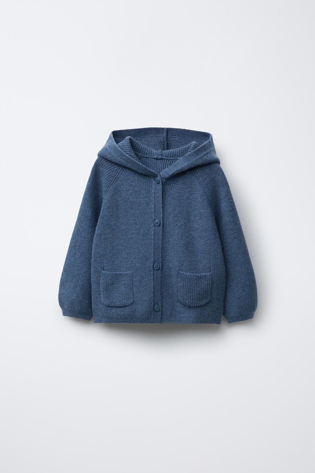 

Вязаный кардиган с капюшоном ZARA, синий