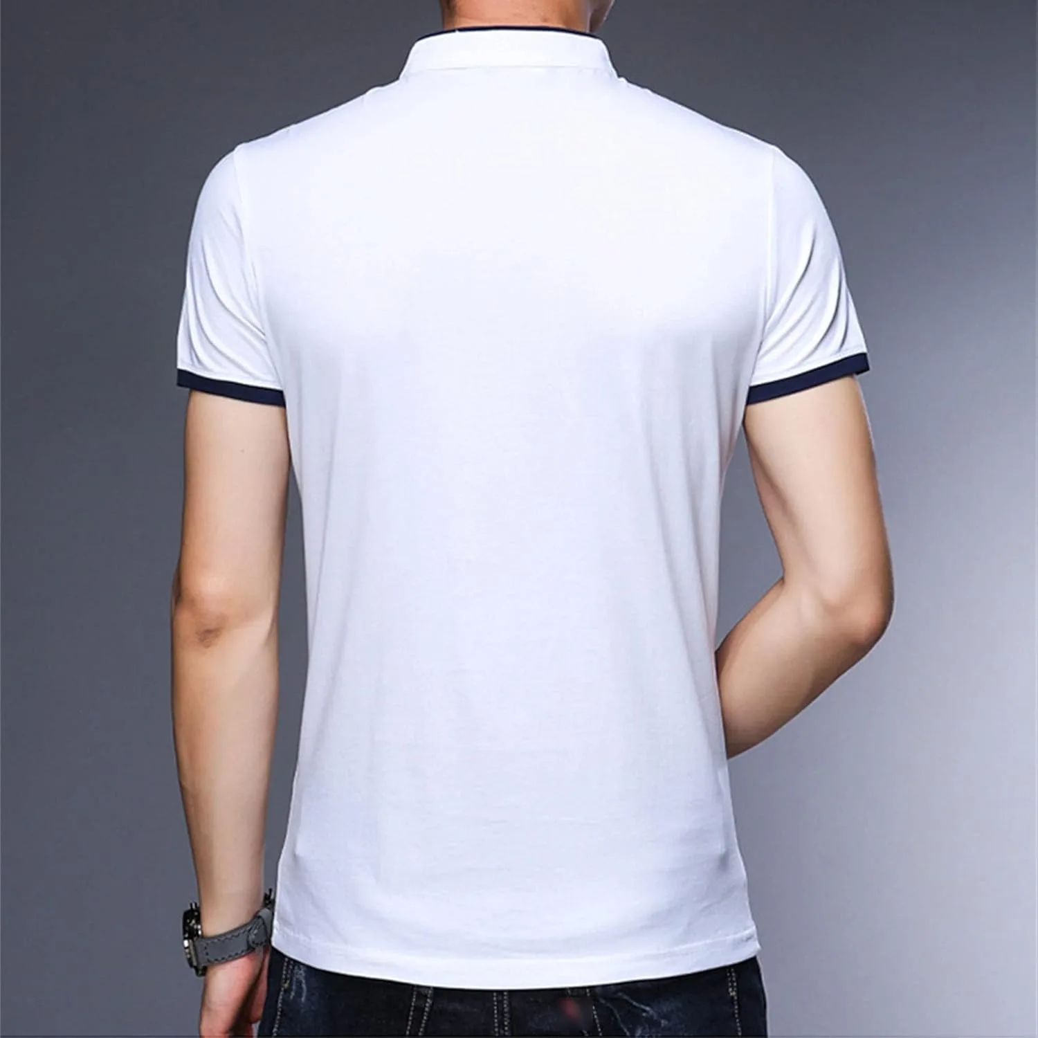 Футболка Slim Mock Neck с коротким рукавом и четвертью пуговиц — фото 4