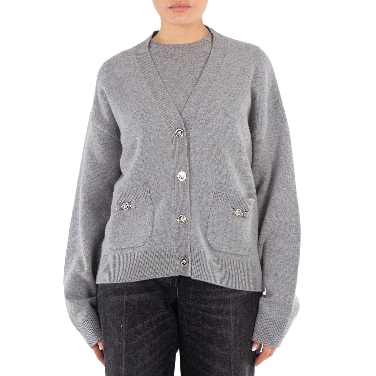 

Версаче Медиуса 95 вязаный прямой кардиган Versace, Concrete Melange