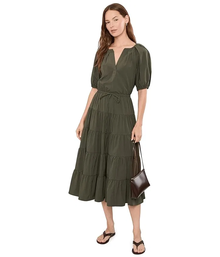 Платье миди с пышными рукавами Puff Sleeve Commuter Tiered Midi Calvin Klein, White — фото 2