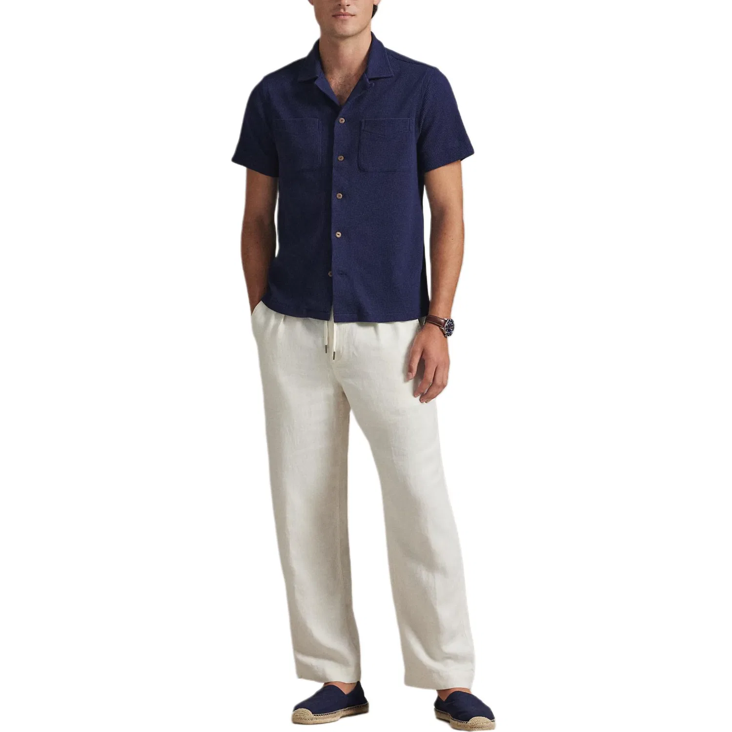 Рубашка с лацканом вафельной вязки Polo Ralph Lauren Newport Marine Blue — фото 3