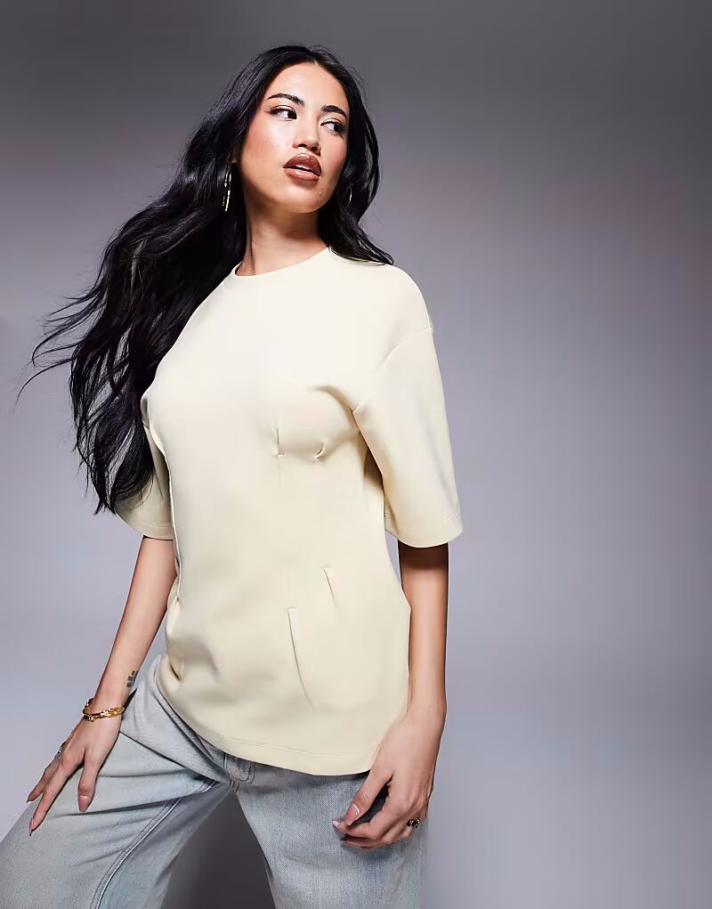 

Футболка-интерлок ASOS DESIGN с завязками цвета пахты