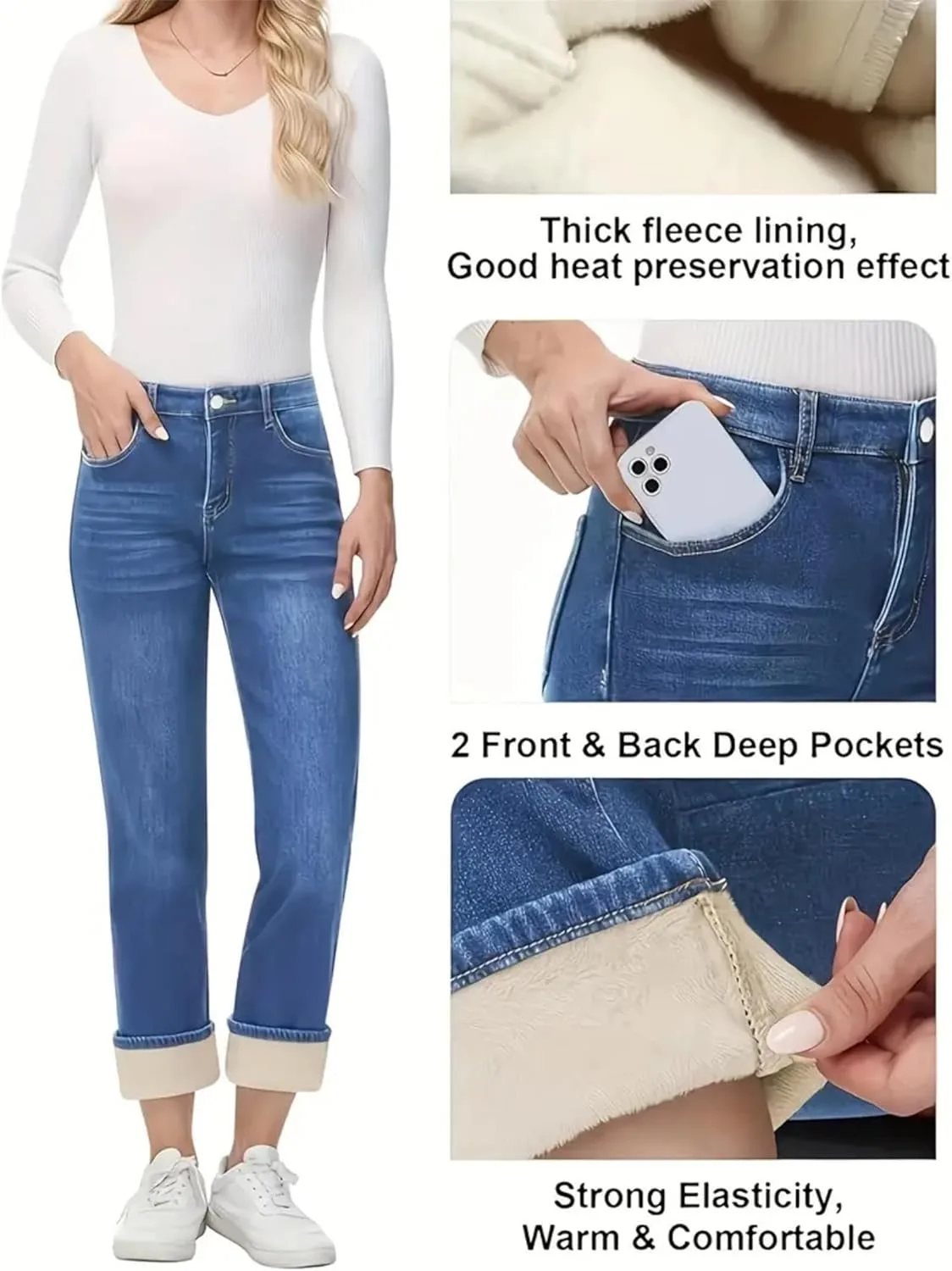 Женские джинсы с флисовой подкладкой thermal slim fit super high waisted — фото 3