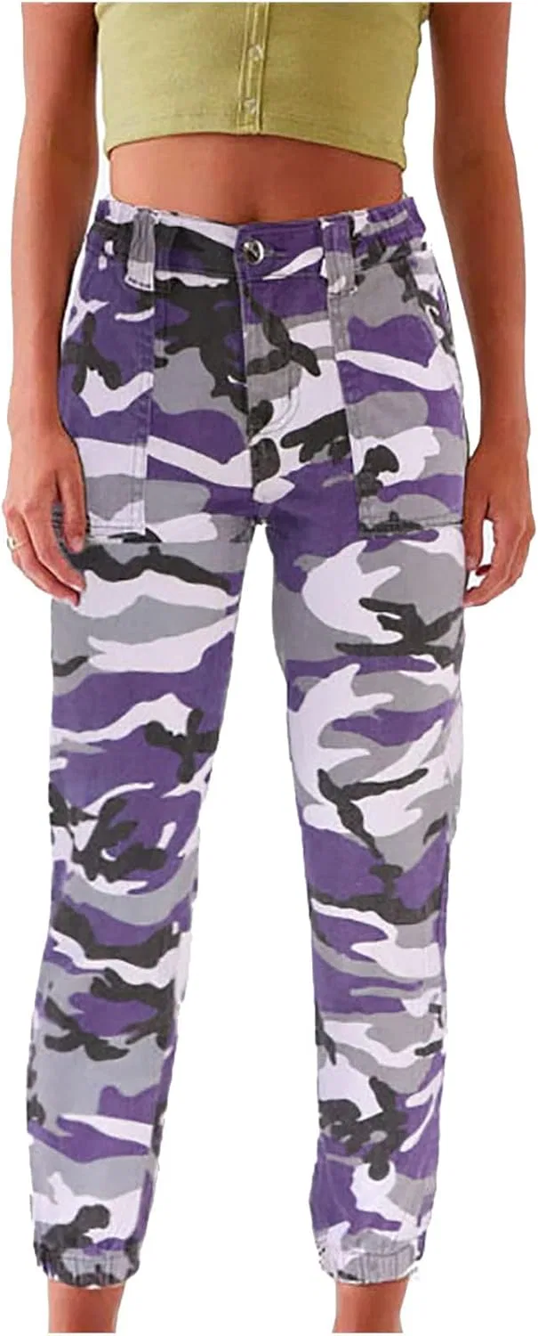 Джинсы с высокой талией, камуфляж, Purple