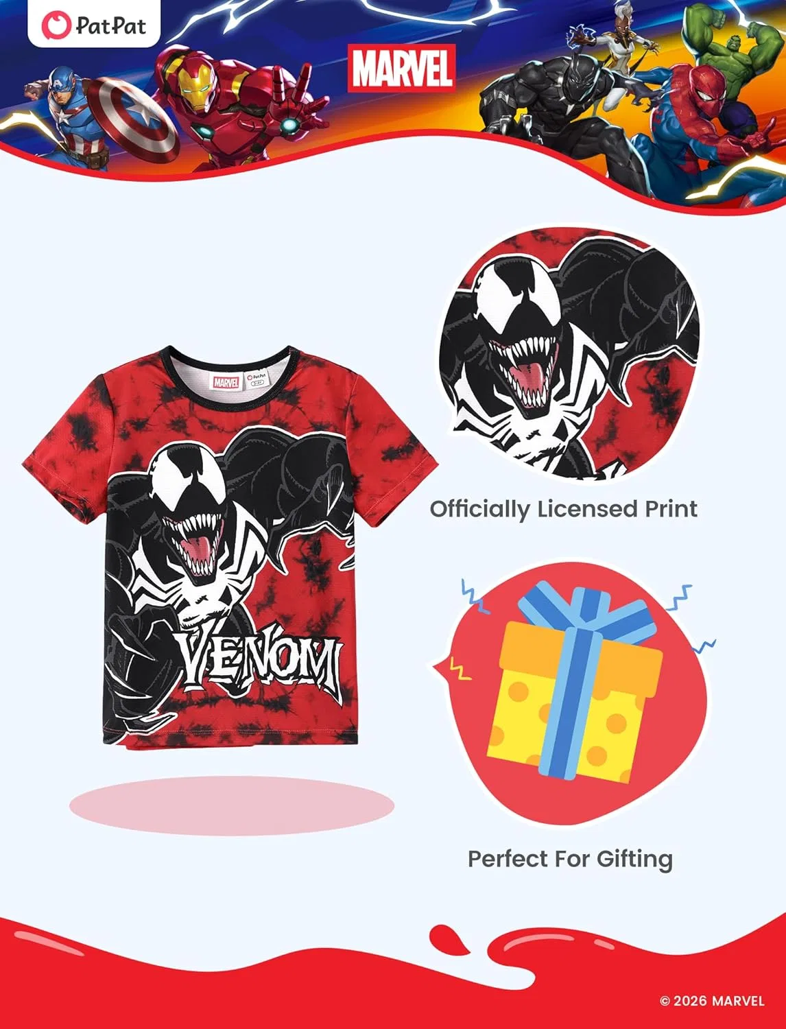 Футболка с графическим принтом Marvel Venom, Disney, для мальчиков 2-9 лет — фото 3