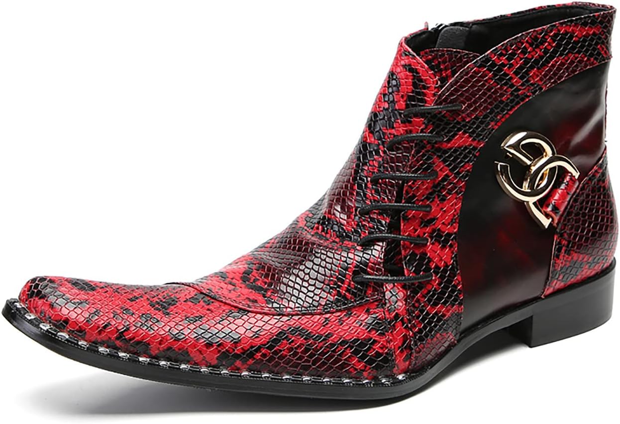 

Мужские сапоги Chelsea Cowboy от Santimon для ночных клубов, баров и вестерн-мероприятий - премиальная кожа и декоративные пряжки, стильные ботинки до щиколотки с кубинским каблуком, прочные, но элегантные повседневные ботинки, красный