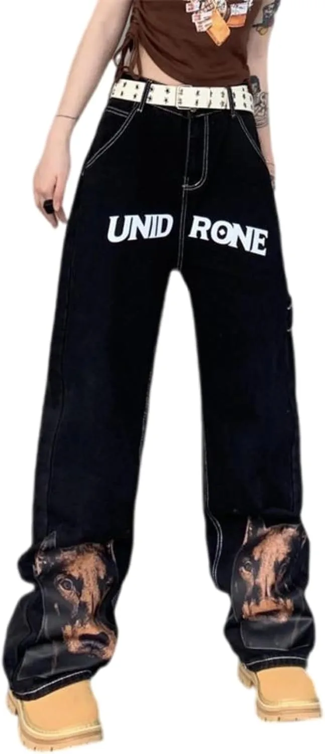 

Женские джинсы harajuku hip-hop с принтом, прямые, широкие Ethbox