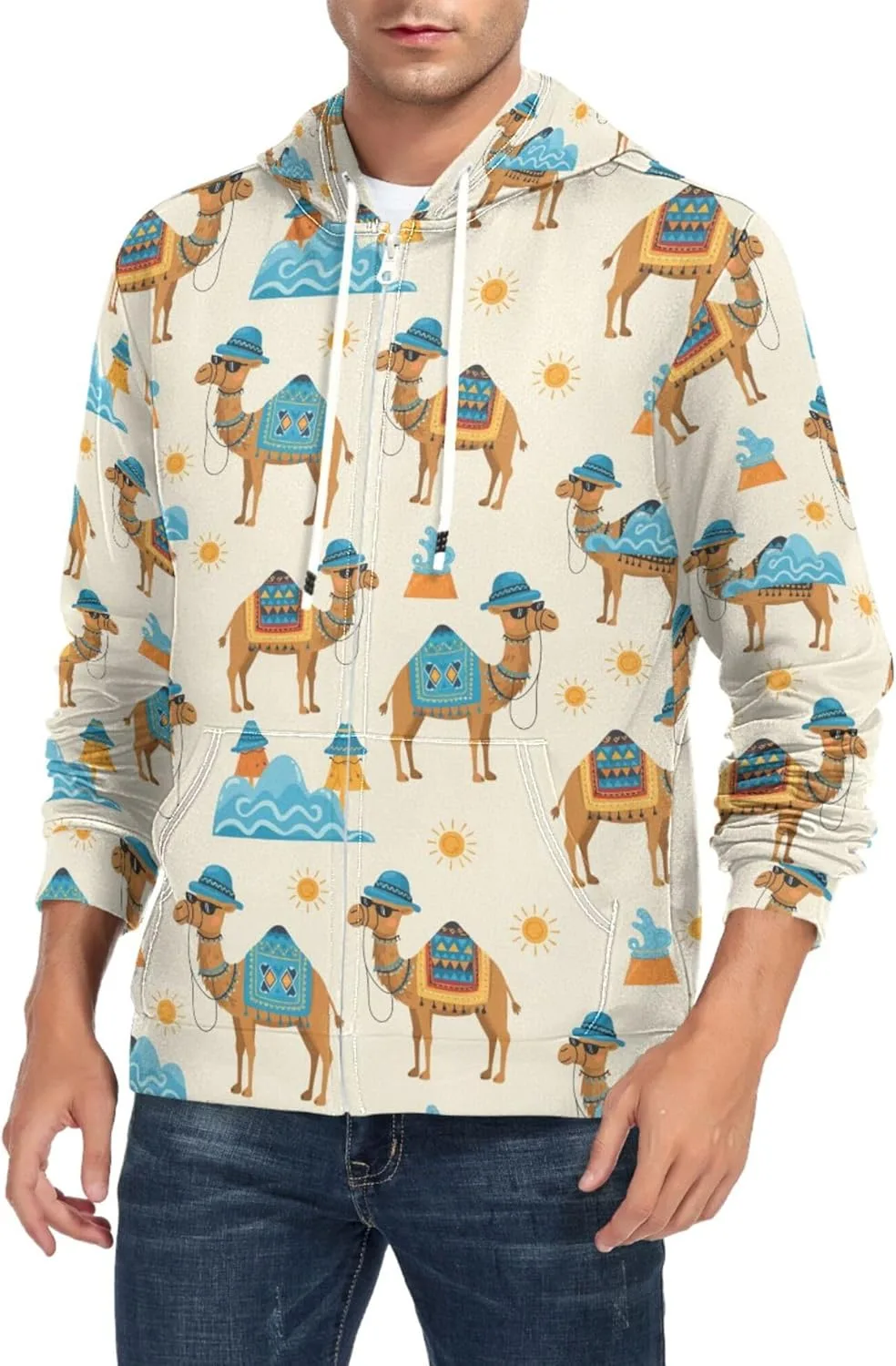 

Мужская толстовка с капюшоном на молнии Camel Pattern, длинный рукав, с карманом CUPADA