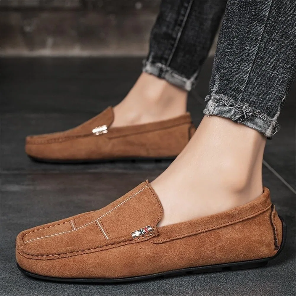 Мокасины мужские кожаные замшевые Loafers Slip On, Brown DHFIRUFSHLO — фото 3