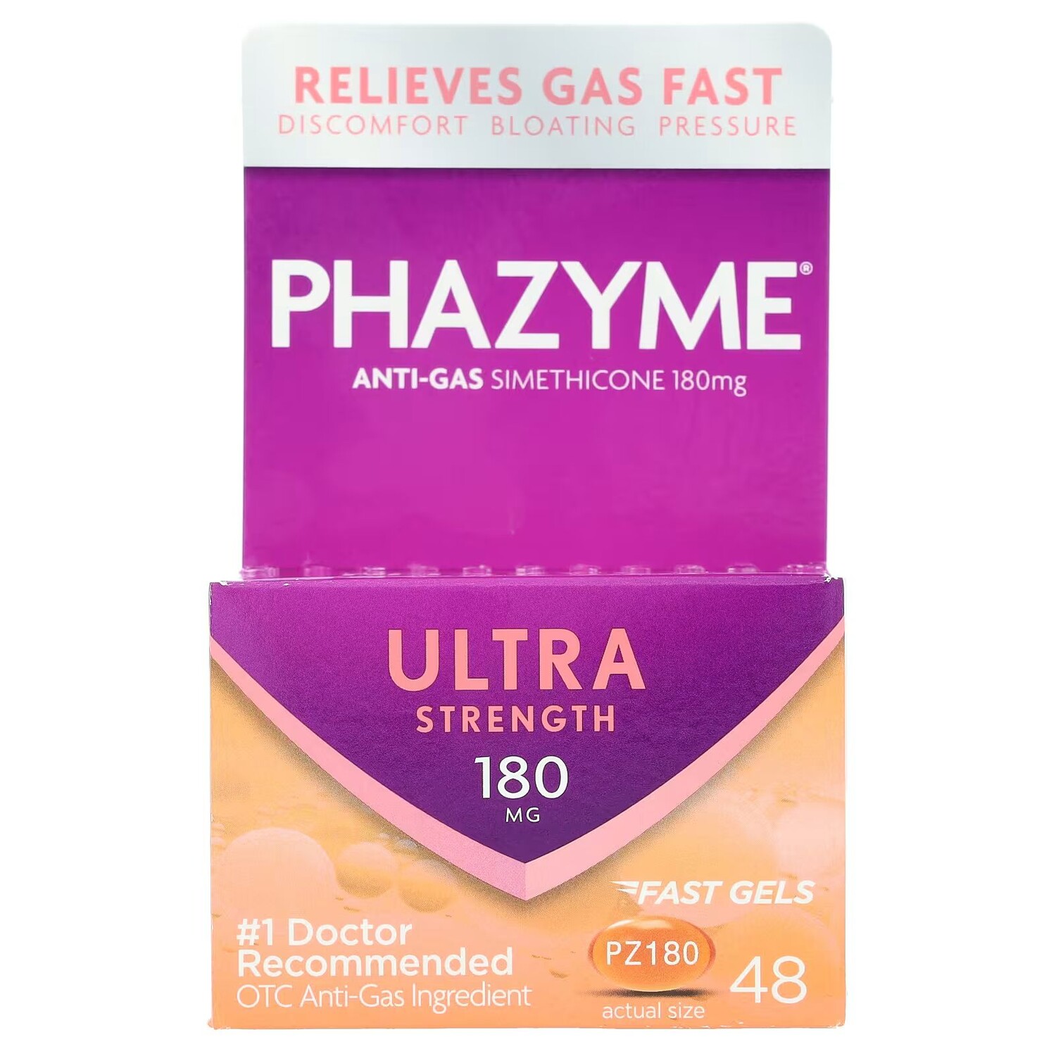 

Противогазовый симетикон, сверхсильный, 180 мг, 48 быстрых гелей Phazyme