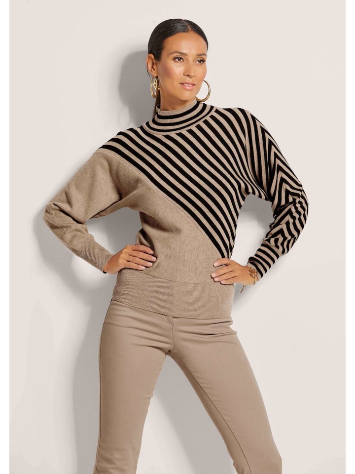 

MADELEINE Тонкий вязаный свитер в полоску карамельно-черного цвета