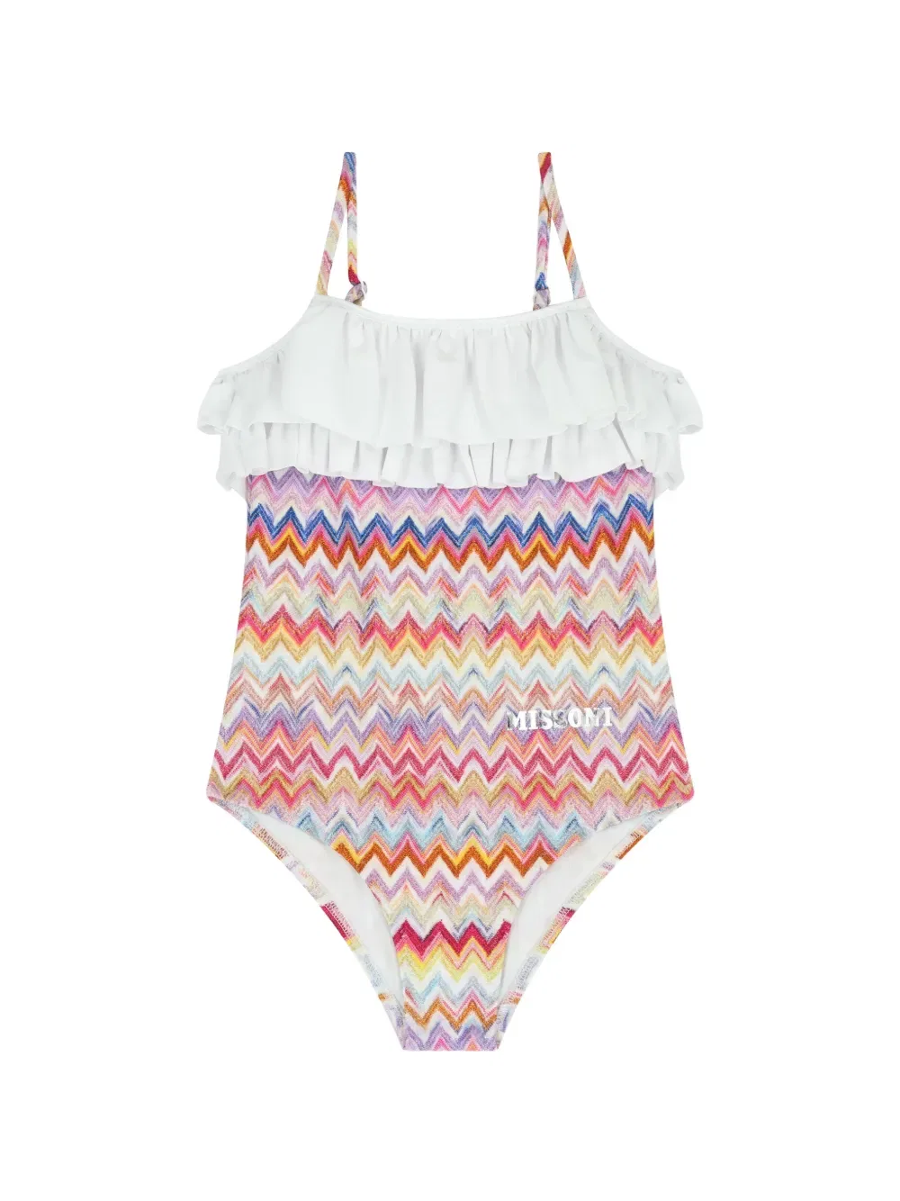 Купальник с оборками и зигзагообразным узором Missoni Kids, розовый