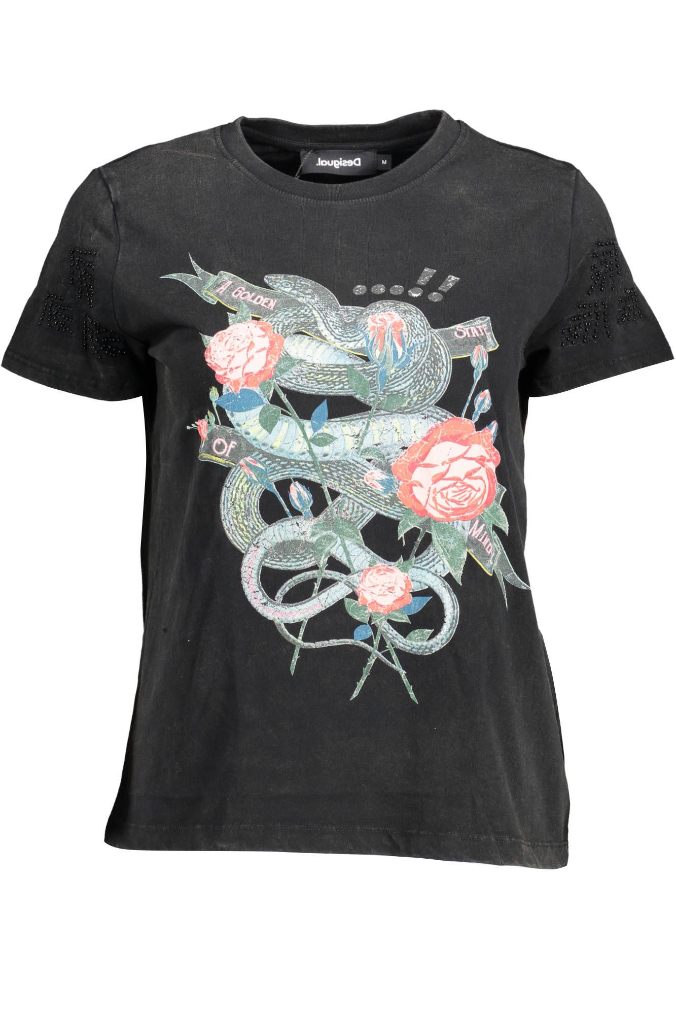 

Черная хлопковая женская футболка Desigual