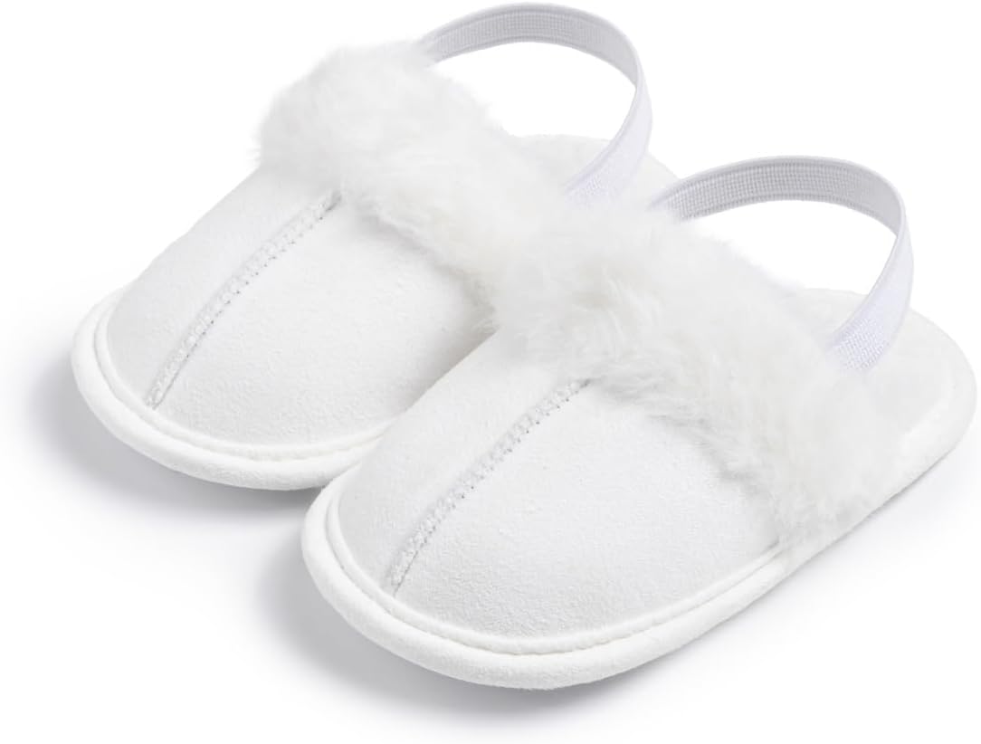 

Детские мальчики девочки пушистые мягкие тапочки с закрытым носком для дома, домашние тапочки из искусственного меха с ремешком, обувь без шнурков Purepips, белый