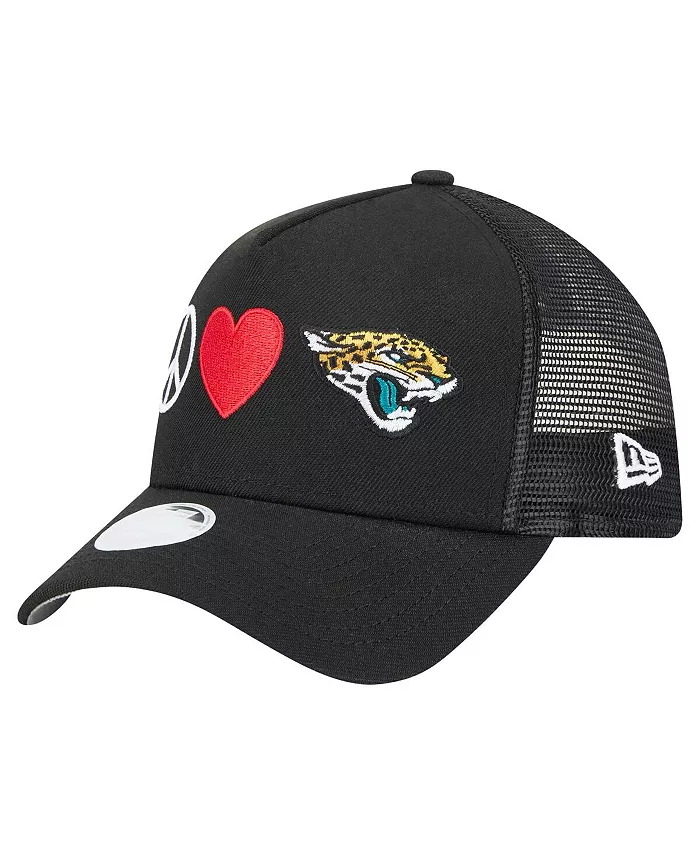 

Женская регулируемая кепка 9FORTY Jacksonville Jaguars в черном цвете с принтом "Peace Love" New Era