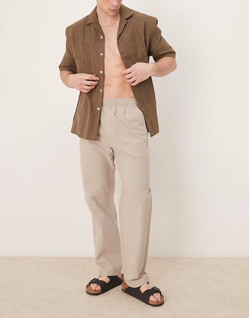 

Брюки прямого кроя Selected Homme из ткани сирсакер кремового цвета