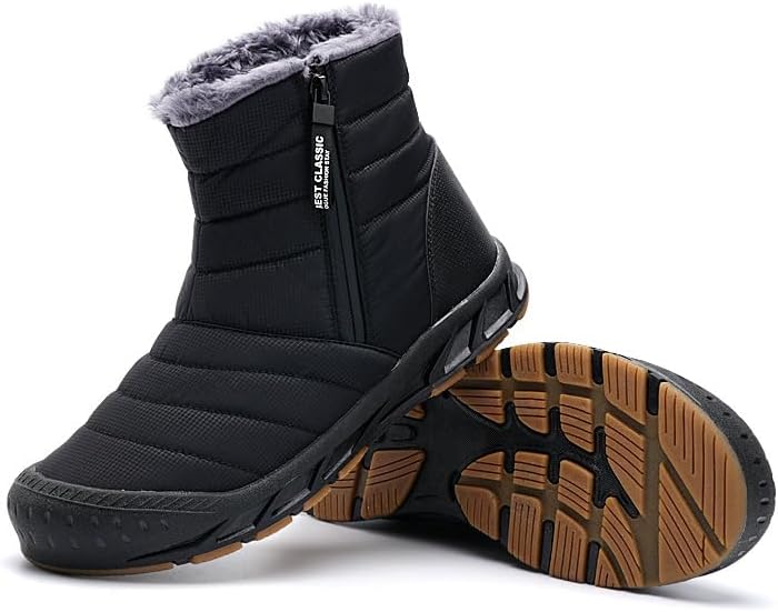 

Мужские водонепроницаемые зимние снегоступы Qacksv с меховой подкладкой, ботинки на молнии, удобные для прогулок на свежем воздухе, черный