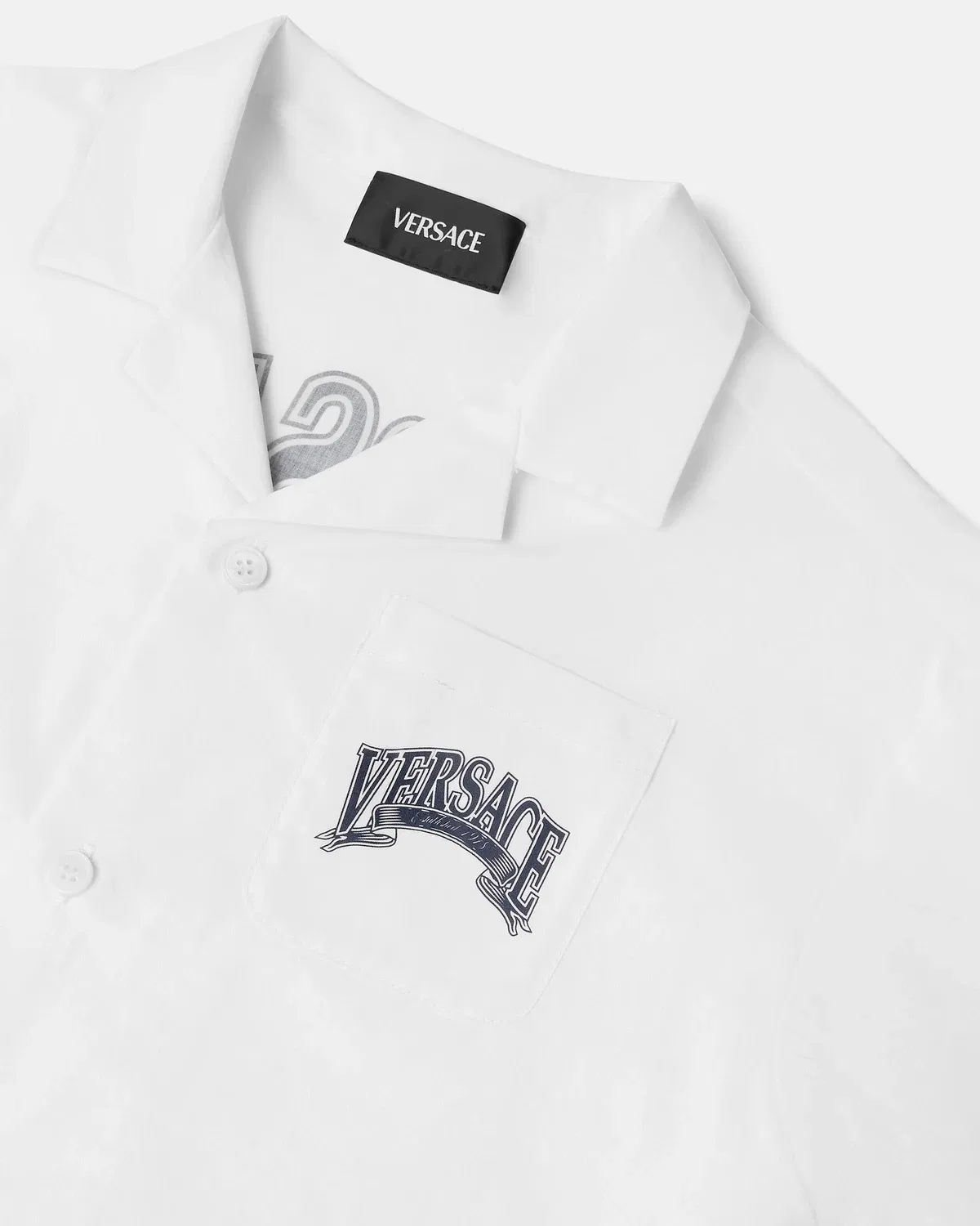 Детская рубашка из хлопкового поплина с принтом VERSACE, белый — фото 4