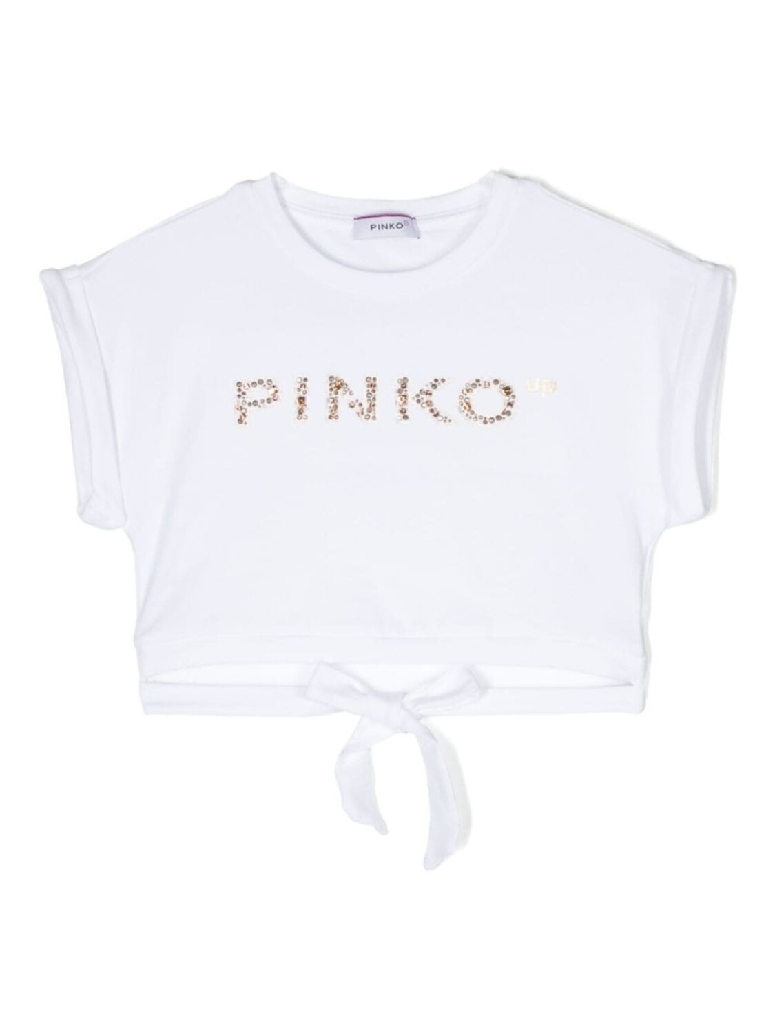 

Pinko укороченная футболка с логотипом из кристаллов, белый