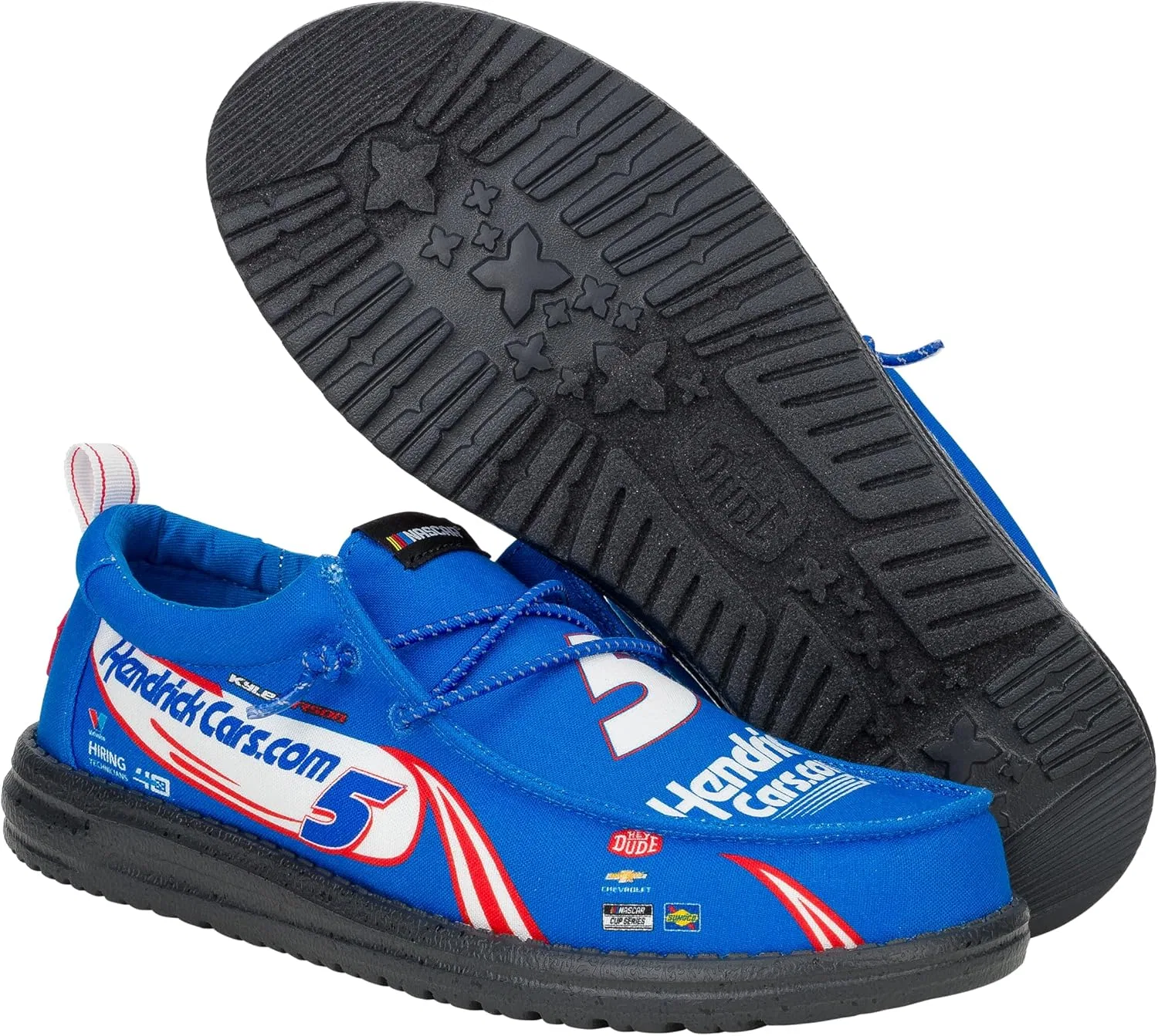 Мужские удобные легкие лоферы HEYDUDE X NASCAR без шнурков, Electric Blue Black — фото 4