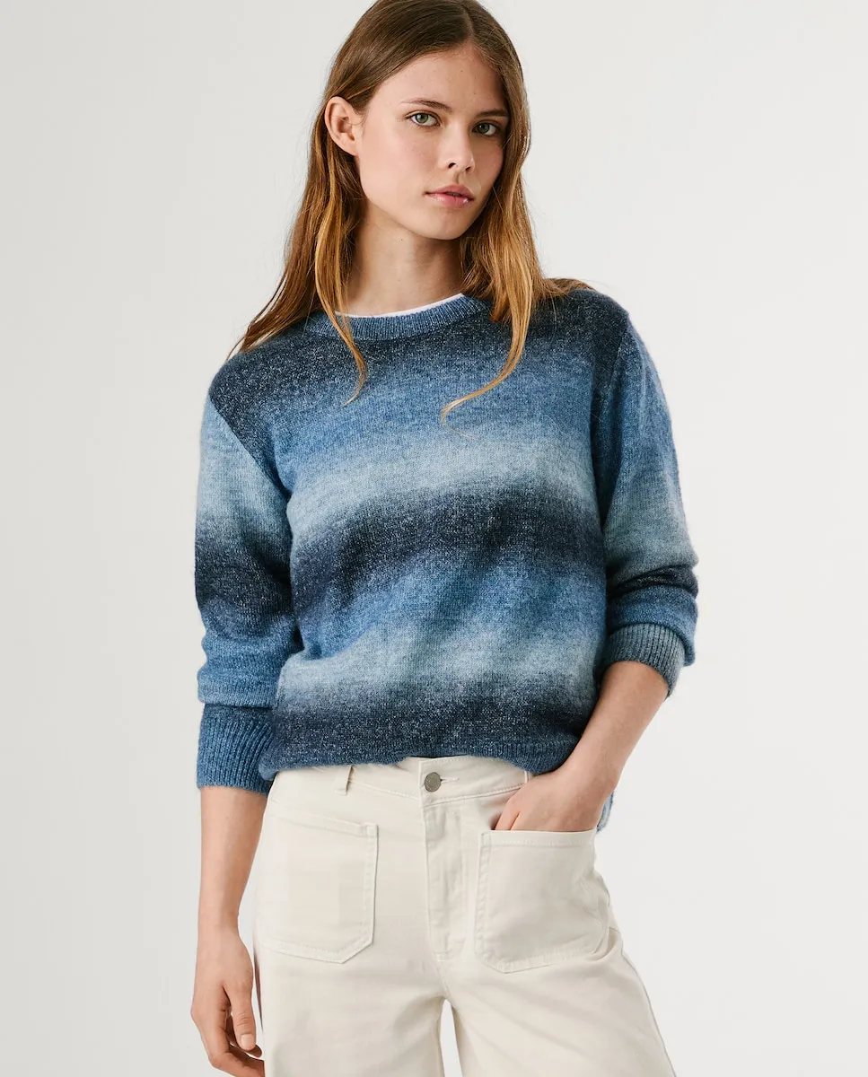 

Женский джемпер с круглым вырезом и градиентными полосками Pepe Jeans, темно-синий