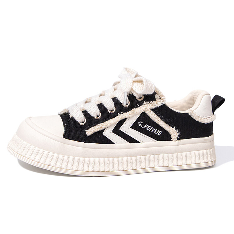 

Холщовые кеды женские низкие черный/бежевый Feiyue