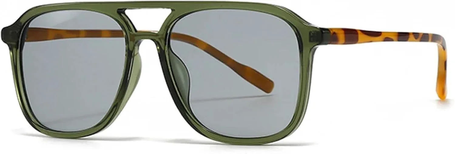 

Мужские солнцезащитные очки в стиле ретро с двойной перемычкой, модные сине-зеленые оттенки, защита от УФ-излучения UV400, женские градиентные VFDHN, Green Light Gray