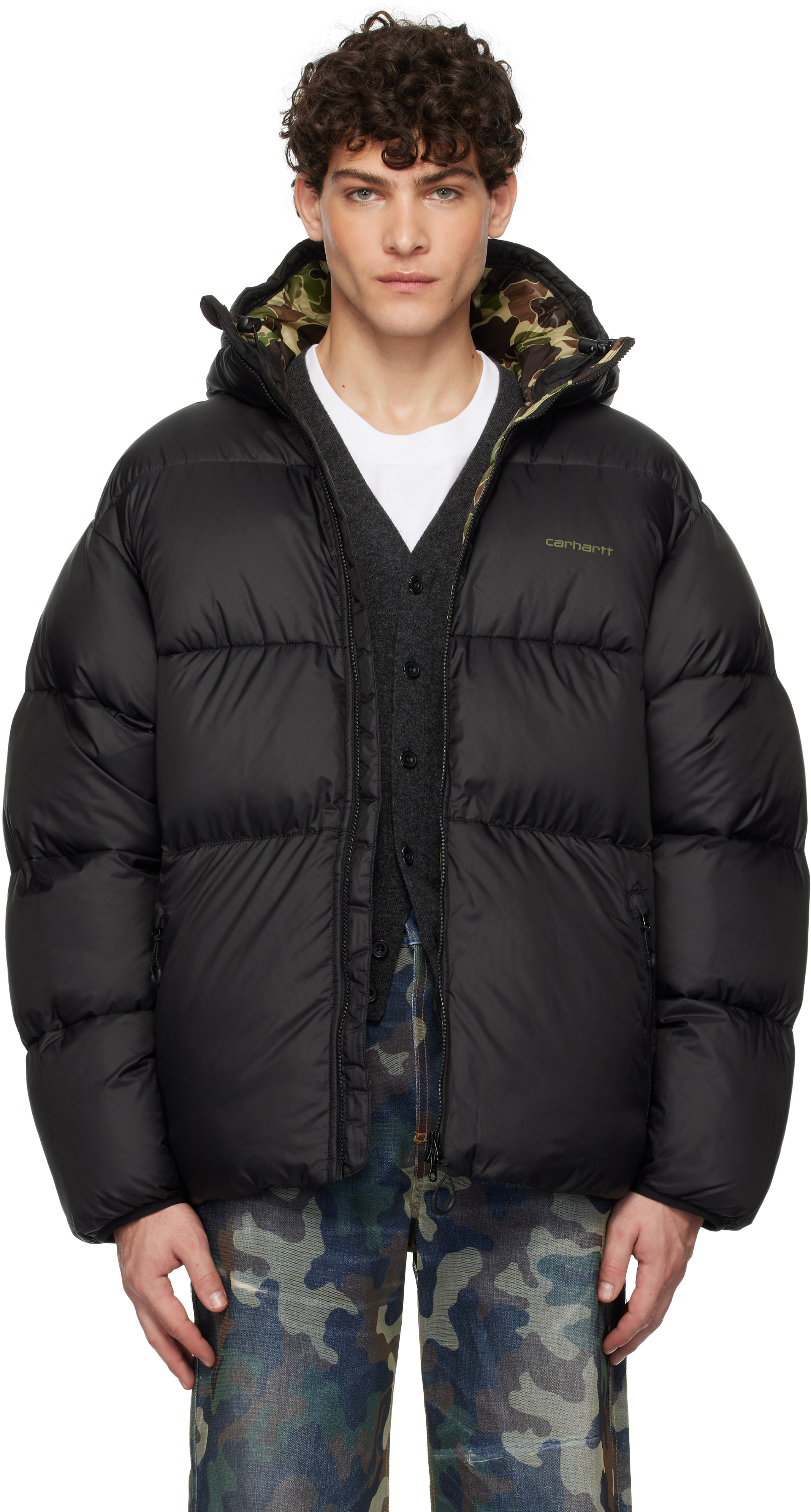 

Черная куртка Торонто Carhartt Work In Progress, Black/Camo duck green