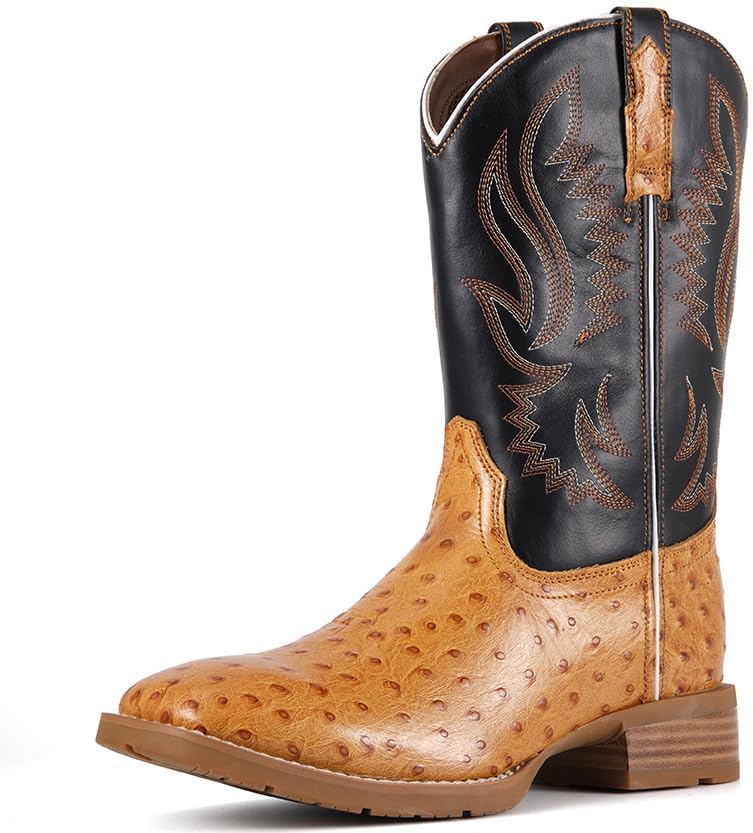 

Мужские ковбойские сапоги SUREWAY FULL QUILL OSTRICH - Мужские западные сапоги с квадратным носком и вышивкой, маслостойкие/противоскользящие, прочные классические сапоги высотой 25 см, с мягким носком из кожи полного зерна, Tan Full Quill Ostri...
