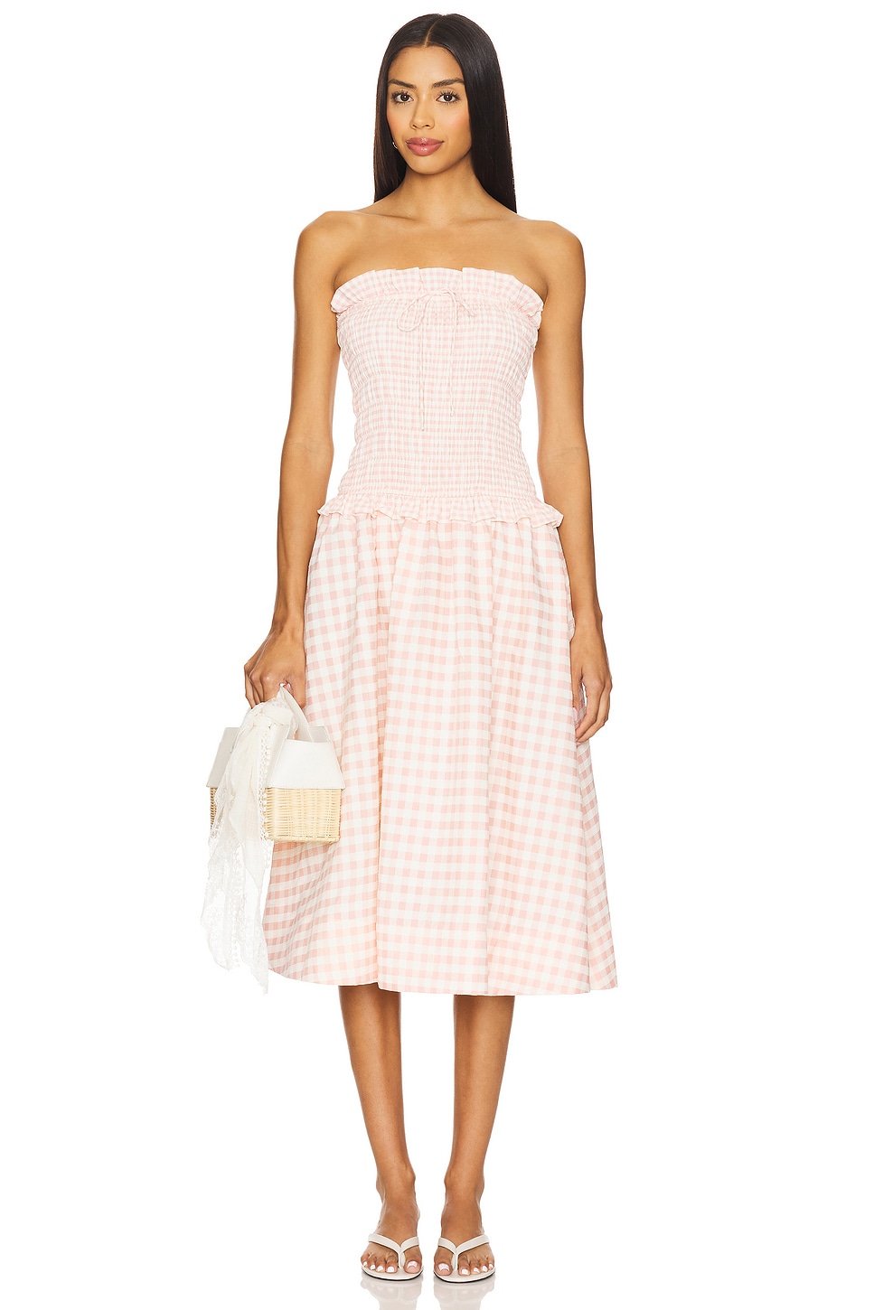

Платье миди в гингам-проверку Petal от For Love & Lemons, peach