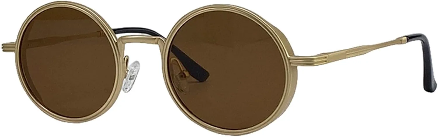 

Круглые солнцезащитные очки для женщин и мужчин, роскошные панк-очки, винтажные солнцезащитные очки с защитой от УФ-излучения UV400 TOIPASTN, C4goldbrown