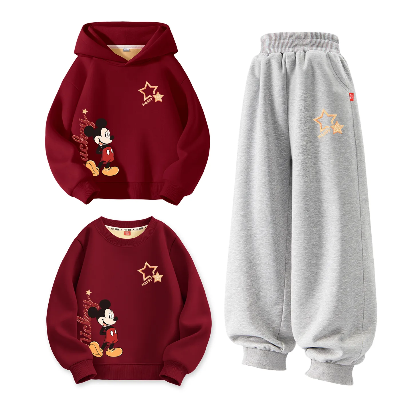 Disney Kids Tang Suits, [Thickened and Fleece-Lined]Dubai Year Star K Burgundy+Dubai Starlight K Gray+Dubai Year Star K Burgundy