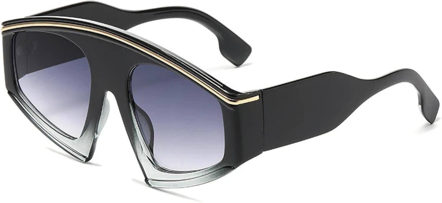 

Роскошные солнцезащитные очки большого размера для женщин и мужчин, винтажные, с широкой оправой, для панк-вечеринок, с защитой от УФ-излучения UV400 TKKTLLT, Black Green Gray