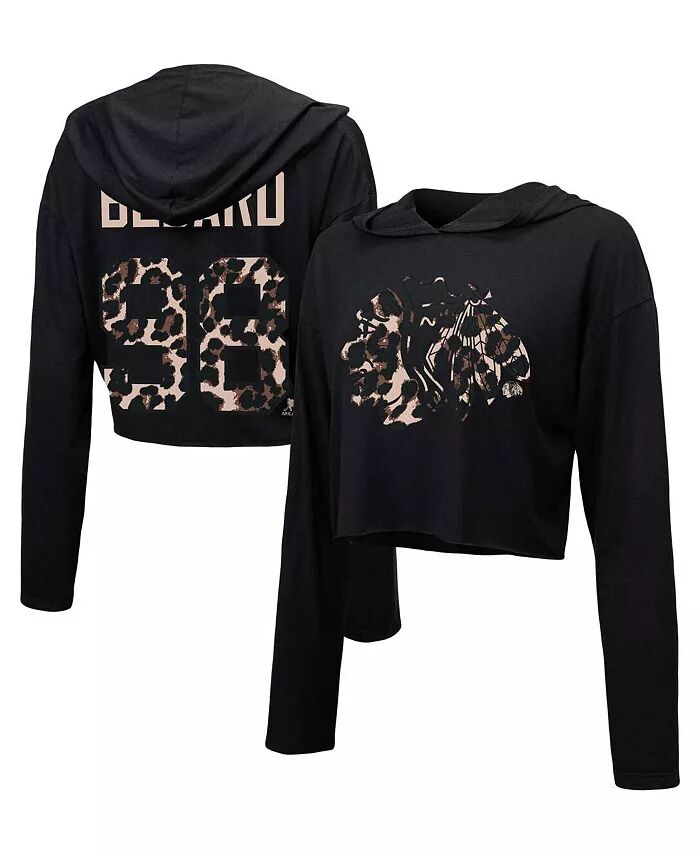 

Женские темы Connor Bedard Черный Chicago Blackhawks леопардовый принт имя и номер укороченный свитшот с капюшоном Majestic