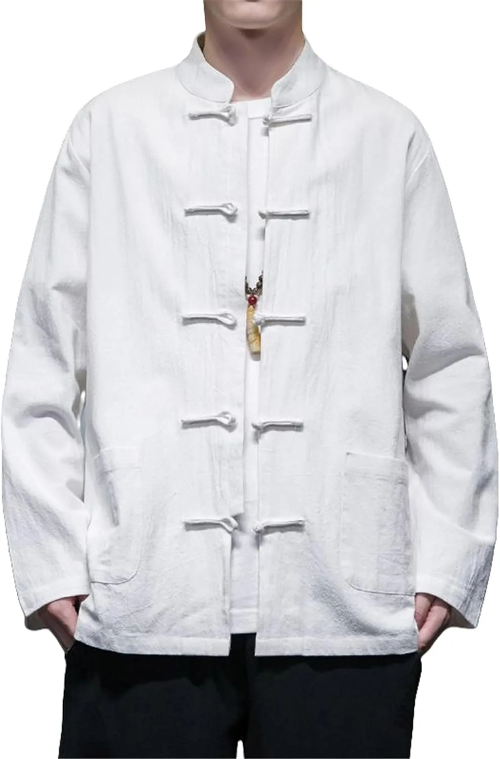 

Мужская китайская стильная ретро рубашка из хлопка и льна с длинным рукавом MQMYJSP